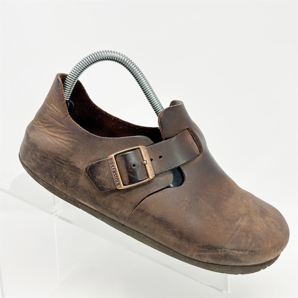 Birkenstock London Clogs Unisex Brown Closed Toe Buckle Slip-On Shoes Size 39